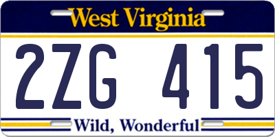 WV license plate 2ZG415