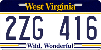 WV license plate 2ZG416