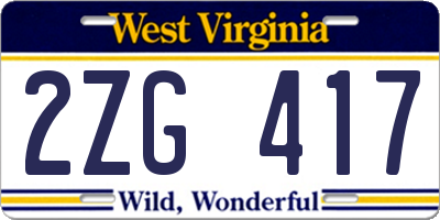 WV license plate 2ZG417