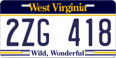WV license plate 2ZG418