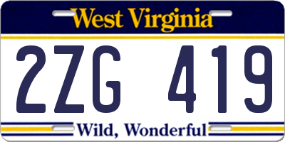WV license plate 2ZG419