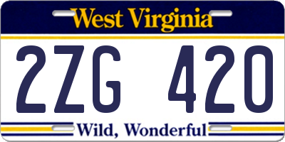 WV license plate 2ZG420