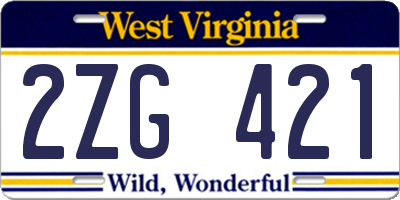 WV license plate 2ZG421