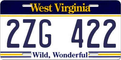 WV license plate 2ZG422