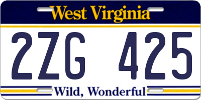 WV license plate 2ZG425
