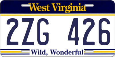 WV license plate 2ZG426