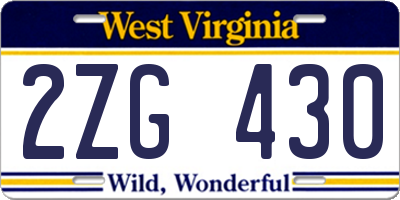 WV license plate 2ZG430