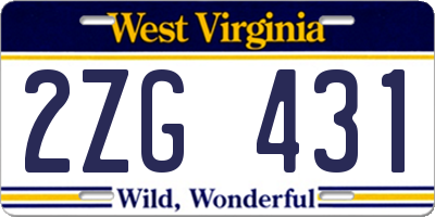 WV license plate 2ZG431