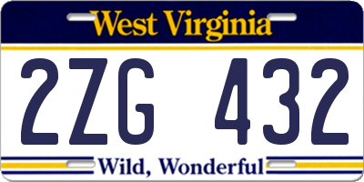 WV license plate 2ZG432