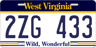 WV license plate 2ZG433