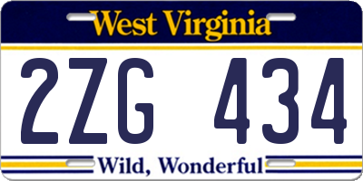 WV license plate 2ZG434