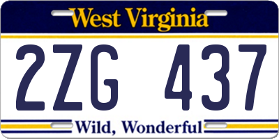 WV license plate 2ZG437