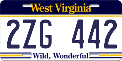 WV license plate 2ZG442