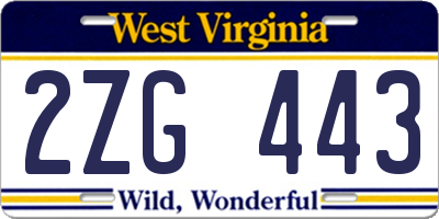 WV license plate 2ZG443