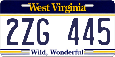 WV license plate 2ZG445