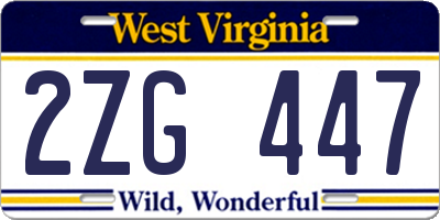 WV license plate 2ZG447