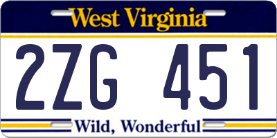 WV license plate 2ZG451