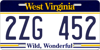 WV license plate 2ZG452