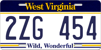 WV license plate 2ZG454