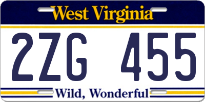 WV license plate 2ZG455