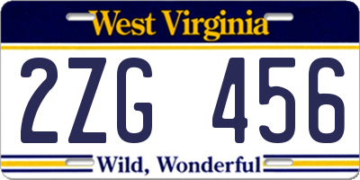 WV license plate 2ZG456