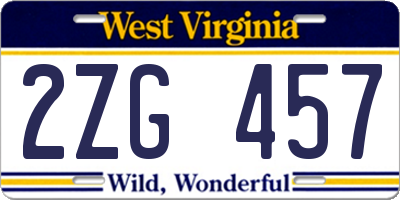WV license plate 2ZG457