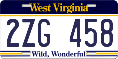 WV license plate 2ZG458