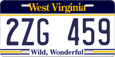 WV license plate 2ZG459