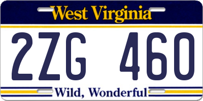 WV license plate 2ZG460