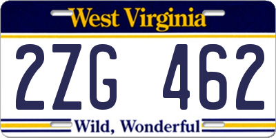 WV license plate 2ZG462