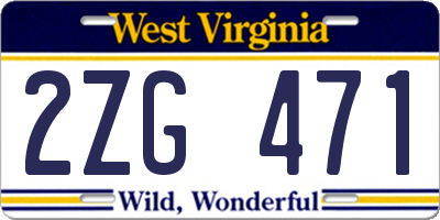 WV license plate 2ZG471