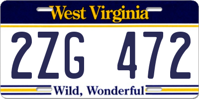 WV license plate 2ZG472