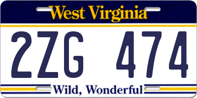 WV license plate 2ZG474