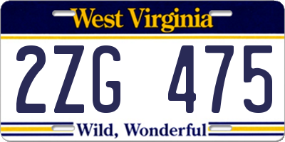 WV license plate 2ZG475