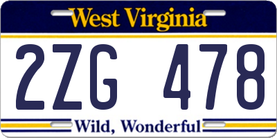 WV license plate 2ZG478