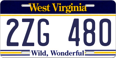 WV license plate 2ZG480