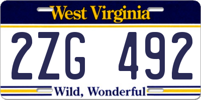 WV license plate 2ZG492