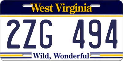 WV license plate 2ZG494