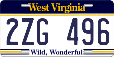 WV license plate 2ZG496