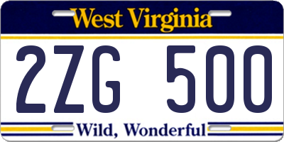 WV license plate 2ZG500