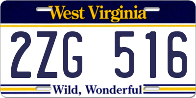 WV license plate 2ZG516