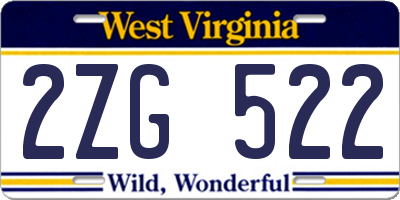WV license plate 2ZG522