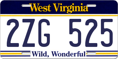 WV license plate 2ZG525
