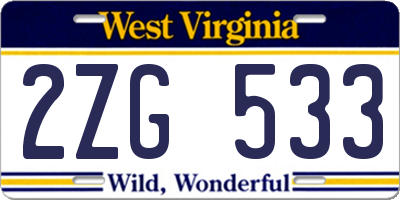 WV license plate 2ZG533