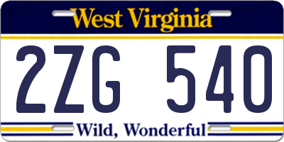 WV license plate 2ZG540