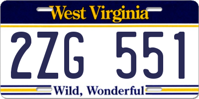 WV license plate 2ZG551
