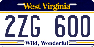 WV license plate 2ZG600