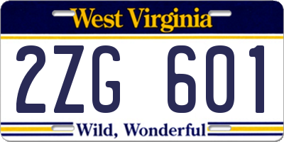 WV license plate 2ZG601