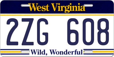 WV license plate 2ZG608