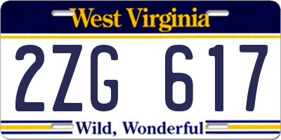 WV license plate 2ZG617